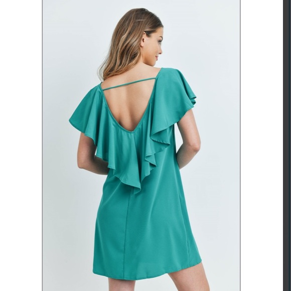 Green Ruffle Back Dress NWT - Picture 3 of 4